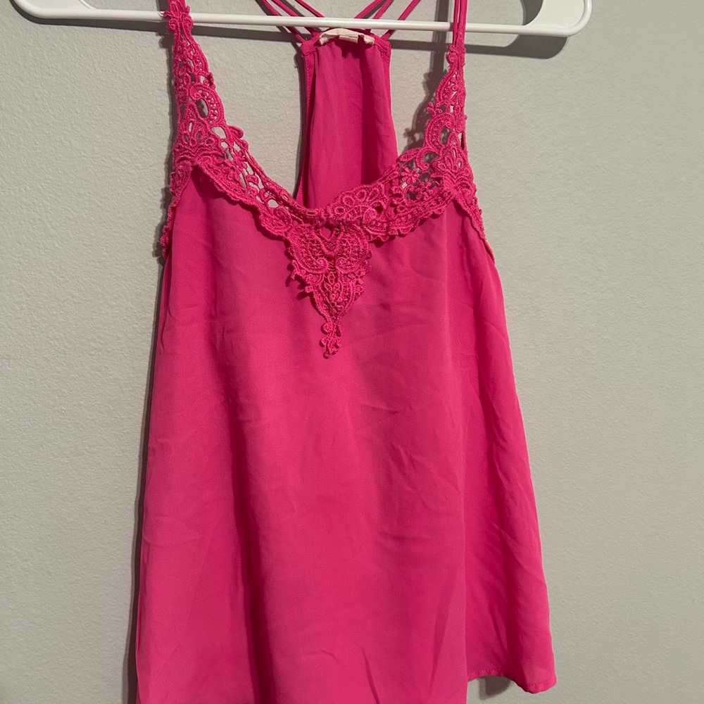 Mine Vibrant Pink Lace Camisole Top